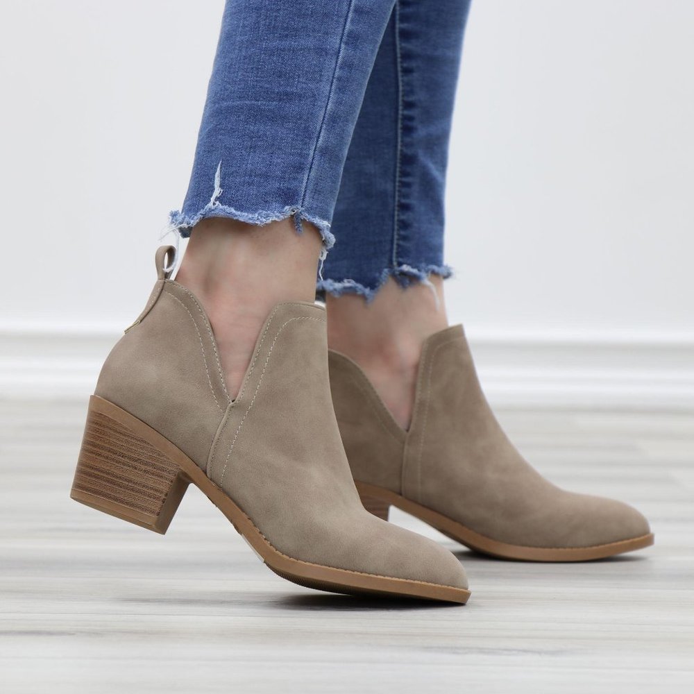 Khaki Pointy Toe Open Side Ankle Booties - Picture 12 of 15